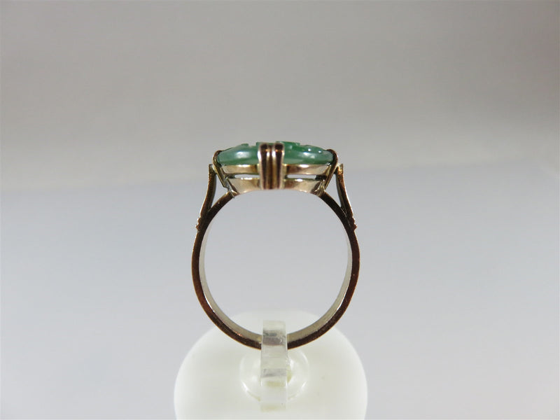 Victorian Edwardian 9K Rose Gold Carved Nephrite Jade Floral Ring Size 6.5 - Just Stuff I Sell
