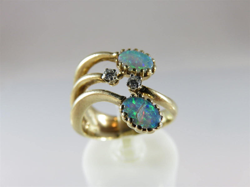 Vintage 14K Yellow Gold Oval Opal and Diamond Accented Ring Size 6 - Just Stuff I Sell