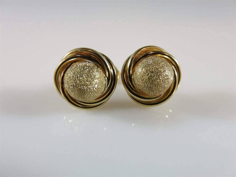 14K Yellow Gold Round Ball & Swirl Accented Etched Polished Gold Stud Earrings - Just Stuff I Sell