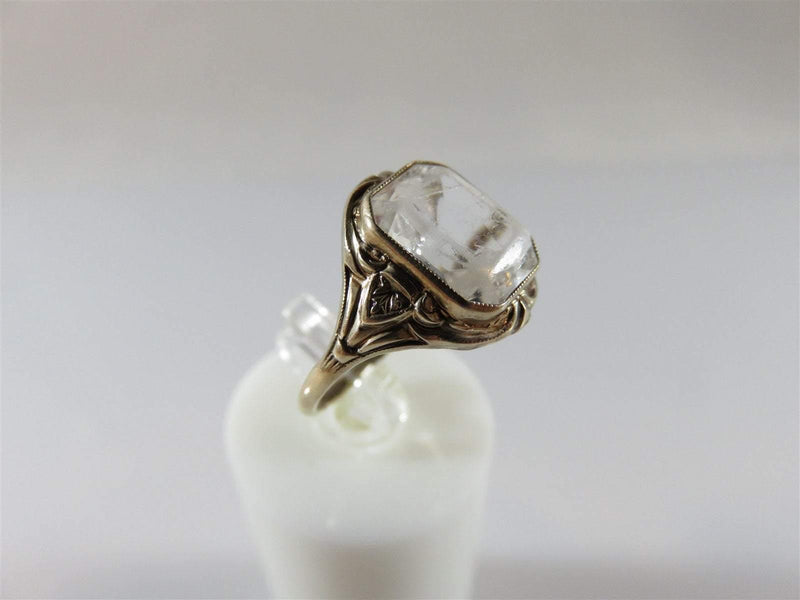 Vintage 10K Yellow Gold Setting Circa 1930's Style Emerald Cut Glass Ring 6.75 - Just Stuff I Sell