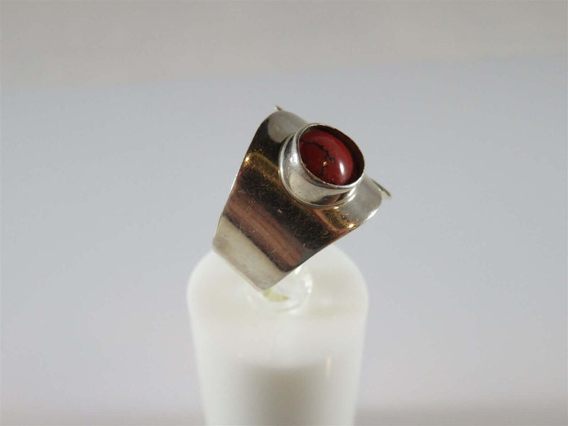 925 Sterling Cabochon Coral Adjustable Fashion Ring Signed HOB Mexico - Just Stuff I Sell