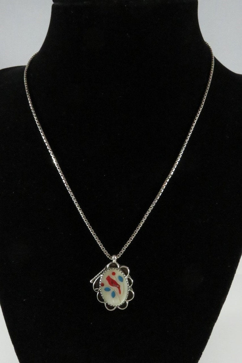 Southwestern Zuni Sterling Silver Red Cardinal Bird Pendant & 16" Chain - Just Stuff I Sell