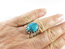 Sterling Silver Cabochon Turquoise Ring Native American Signed RJ Size 10.5 - Just Stuff I Sell