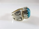 Sterling Silver Cabochon Turquoise Ring Native American Signed RJ Size 10.5 - Just Stuff I Sell