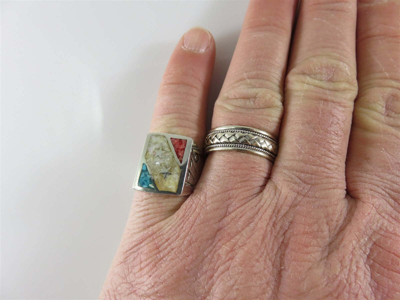 Independence Day Crushed Stone Bicentennial Ring Fabulous Native American Sterling Silver - Just Stuff I Sell