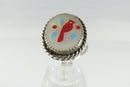 Mother of Pearl Red Cardinal Bird Ring Native American Zuni Sterling Silver Size 5.75 - Just Stuff I Sell
