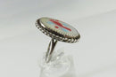 Mother of Pearl Red Cardinal Bird Ring Native American Zuni Sterling Silver Size 5.75 - Just Stuff I Sell