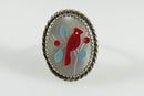 Mother of Pearl Red Cardinal Bird Ring Native American Zuni Sterling Silver Size 5.75 - Just Stuff I Sell