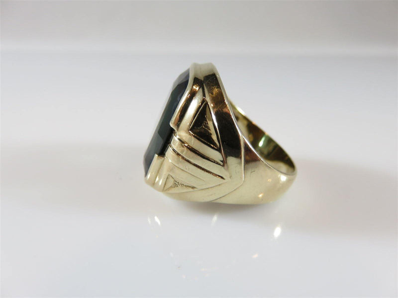 Men's Statement Ring 10K Yellow Gold Green 15 Carat Spinel Size 9.5 & 10.1 Grams - Just Stuff I Sell