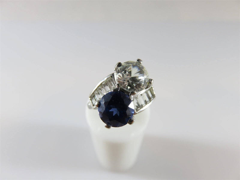 Art Deco Style 14K White Gold Sapphire and White Spinal Bypass Ring Size 5.75 - Just Stuff I Sell