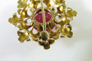 Absolutely Gorgeous 3.3 Carat Ruby & 8 Pearl 14K Yellow Gold Mid Century Brooch - Just Stuff I Sell