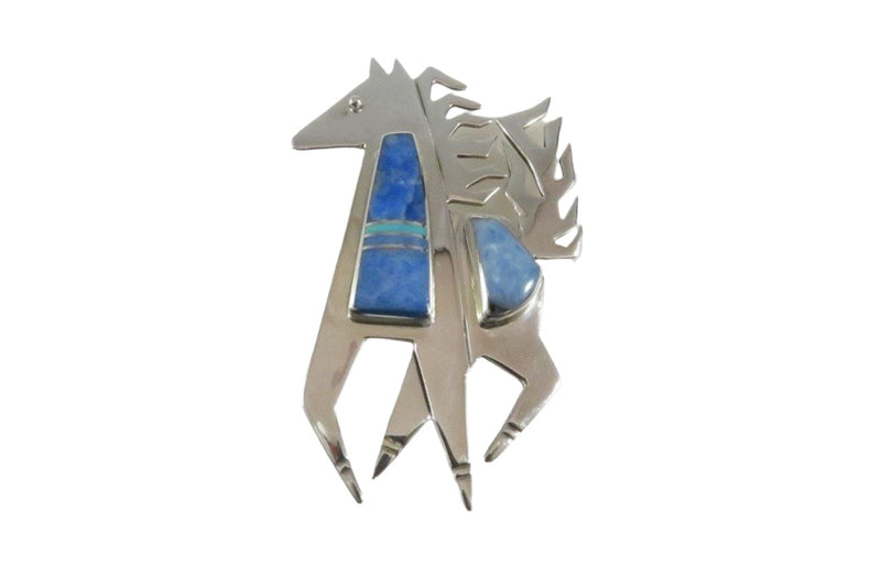 Navajo Artist Robert Vandever Wild Mustang Sterling Silver Brooch Pendant - Just Stuff I Sell