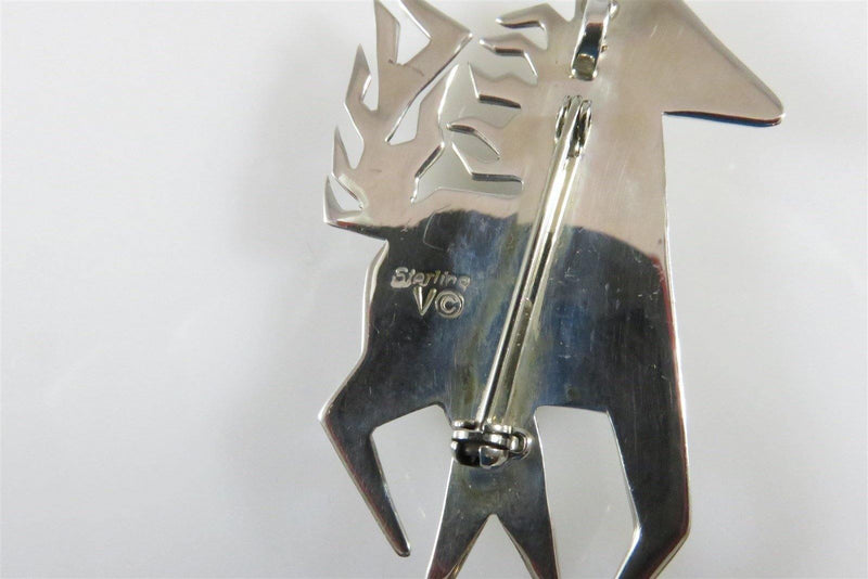 Navajo Artist Robert Vandever Wild Mustang Sterling Silver Brooch Pendant - Just Stuff I Sell