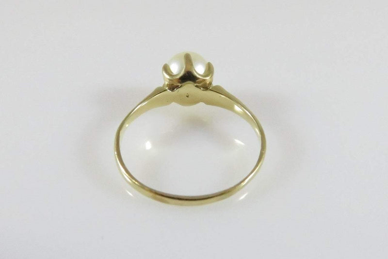 14K Yellow Gold & 6.3mm Round Solitaire Pearl Alternative Engagement Ring Size 4.5 - Just Stuff I Sell