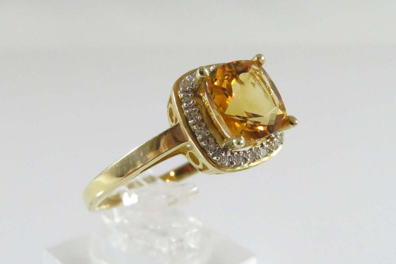 14K Yellow Gold Mexico Princess Cut Citrine Diamond Halo Ring Women's Size 9.75 - Just Stuff I Sell