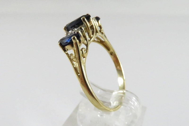 Nice Samuel Aaron 10K Yellow Gold 3 x Marquise Cut Sapphire & Diamond Ring - Just Stuff I Sell