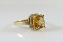14K Yellow Gold Mexico Princess Cut Citrine Diamond Halo Ring Women's Size 9.75 - Just Stuff I Sell