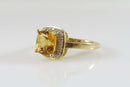 14K Yellow Gold Mexico Princess Cut Citrine Diamond Halo Ring Women's Size 9.75 - Just Stuff I Sell