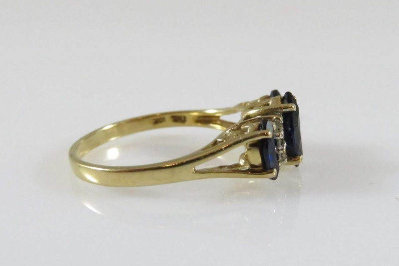 Nice Samuel Aaron 10K Yellow Gold 3 x Marquise Cut Sapphire & Diamond Ring - Just Stuff I Sell