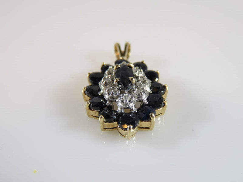 Solid 14K Yellow Gold Diamond And Blue Spinel Cluster Pendant 1.8 Grams - Just Stuff I Sell