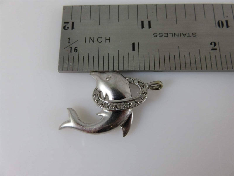 10K White Gold 15 Diamond Accented Dolphin Pendant, Gold Dolphin Pendant - Just Stuff I Sell