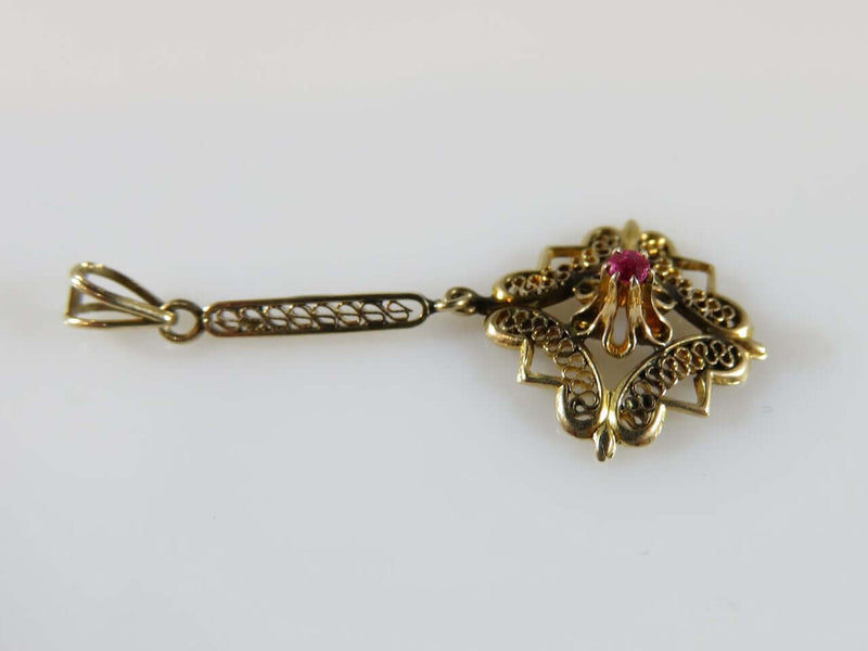 Antique Edwardian Art Nouveau 10K Gold Lavalier Pendant with Natural Pink Topaz - Just Stuff I Sell