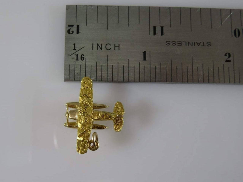 3D Nugget Plane Spinning Propeller 14K Yellow Gold Travel Charm/Pendant - Just Stuff I Sell