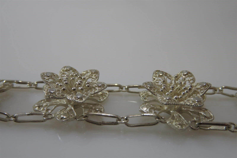 Beautiful Antique & Unique 7 1/2" Solid 980 Silver 3 D Flower Bracelet - Just Stuff I Sell