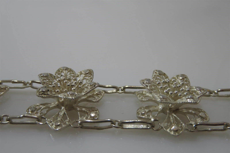 Beautiful Antique & Unique 7 1/2" Solid 980 Silver 3 D Flower Bracelet - Just Stuff I Sell