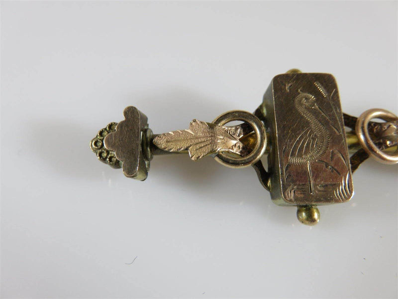 Antique Rose & Yellow Gold Filled Victorian Brooch Pin with Stork Etching - Just Stuff I Sell