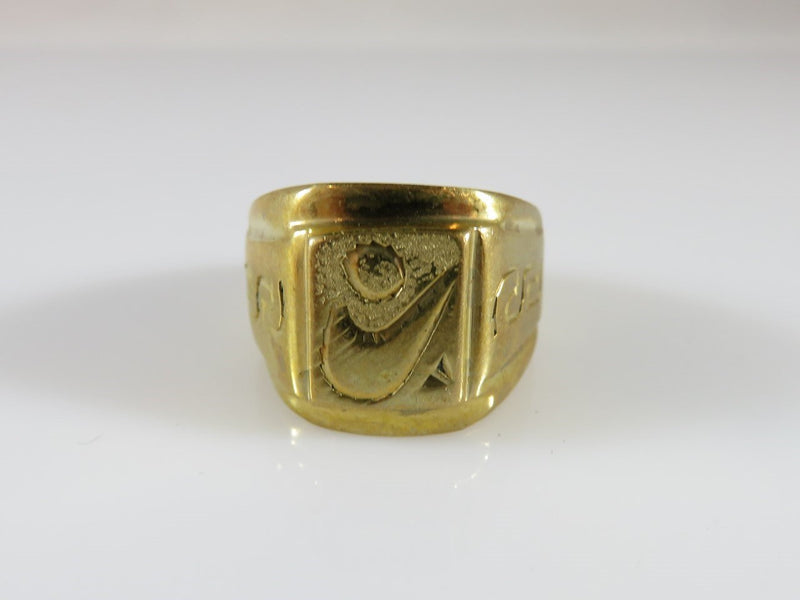 Men's Size 10.75 Gold Tone Heavy Costume Ring Solid Copper Nickel Metal Mix - Just Stuff I Sell