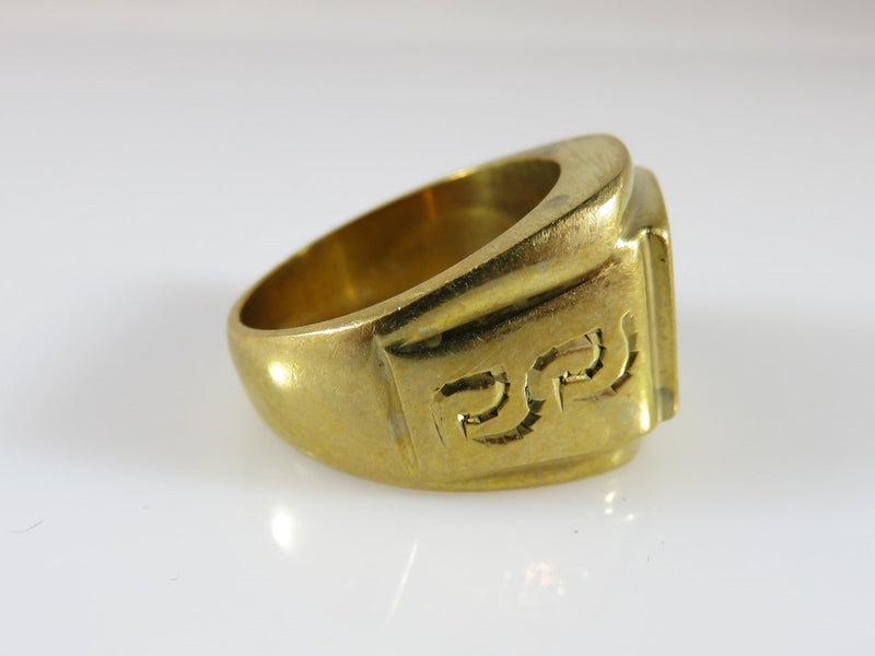 Men's Size 10.75 Gold Tone Heavy Costume Ring Solid Copper Nickel Metal Mix - Just Stuff I Sell