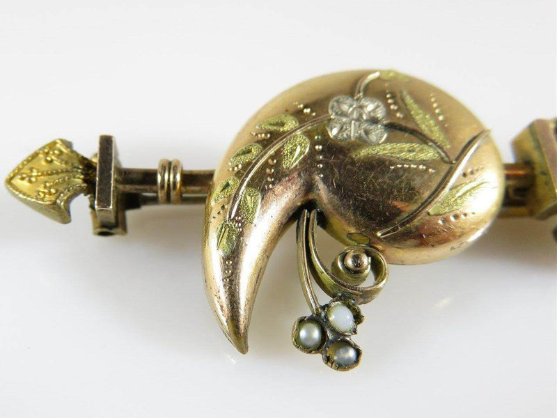 Antique Victorian Rolled Rose Yellow Gold Repousse Etruscan Style Bar Brooch - Just Stuff I Sell