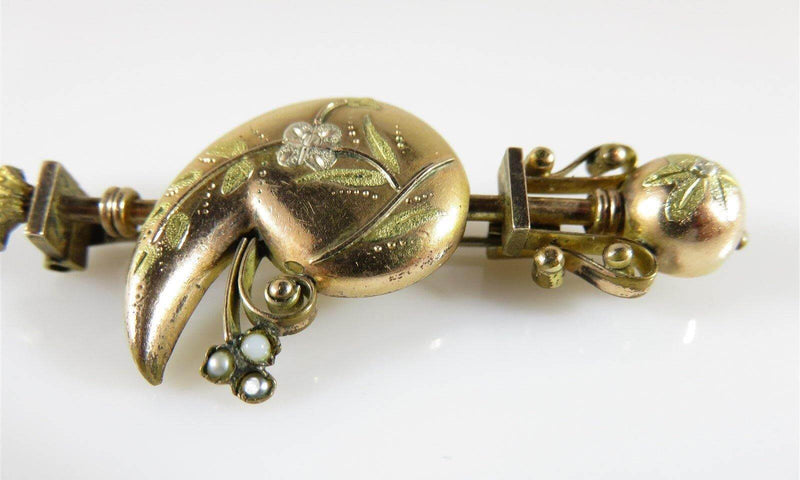 Antique Victorian Rolled Rose Yellow Gold Repousse Etruscan Style Bar Brooch - Just Stuff I Sell
