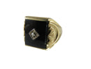 Vintage Art Nouveau Style Men's 10K Yellow Gold Onyx & Diamond Ring W/Ring Box — Men's Jewelry • 10K, Gold • Diamond — front