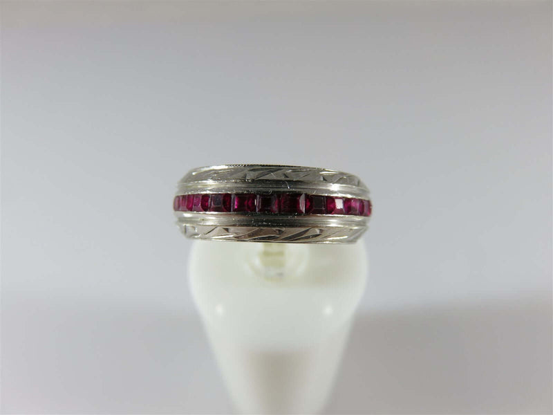 Art Deco Style 14K White Gold Baguette Ruby Lined Wedding Band 6.5mm Size 5 - Just Stuff I Sell