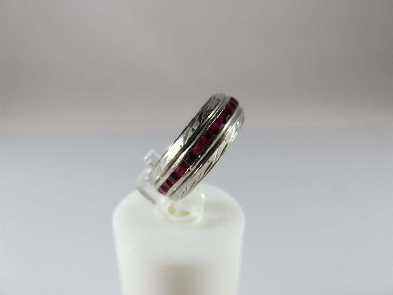 Art Deco Style 14K White Gold Baguette Ruby Lined Wedding Band 6.5mm Size 5 - Just Stuff I Sell