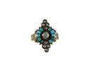 Fabulous Victorian 10K Yellow Gold Persian Turquoise & Seed Pearl Ring Size 6.75 — Victorian Edwardian • 10K, Gold • Pearl, S