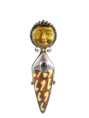 Lovely Vintage Sajen Sterling Silver Sun God Brooch Carved Tigers Eye Black Jade — Stunning Sterling • Sterling Silver, Silve