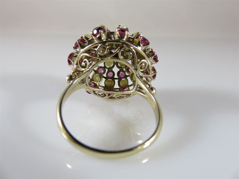 Vintage 9K Yellow Gold Pearl & Ruby Princess "Harem" Ring 7.5 Grams Size 9.75 - Just Stuff I Sell