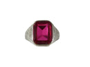 Lovely 7.3g 10K White Gold Hand Etched Hand Made Ruby Pinky Ring Size 8.75 — Men's Jewelry • 10K, Gold • Ruby — front view