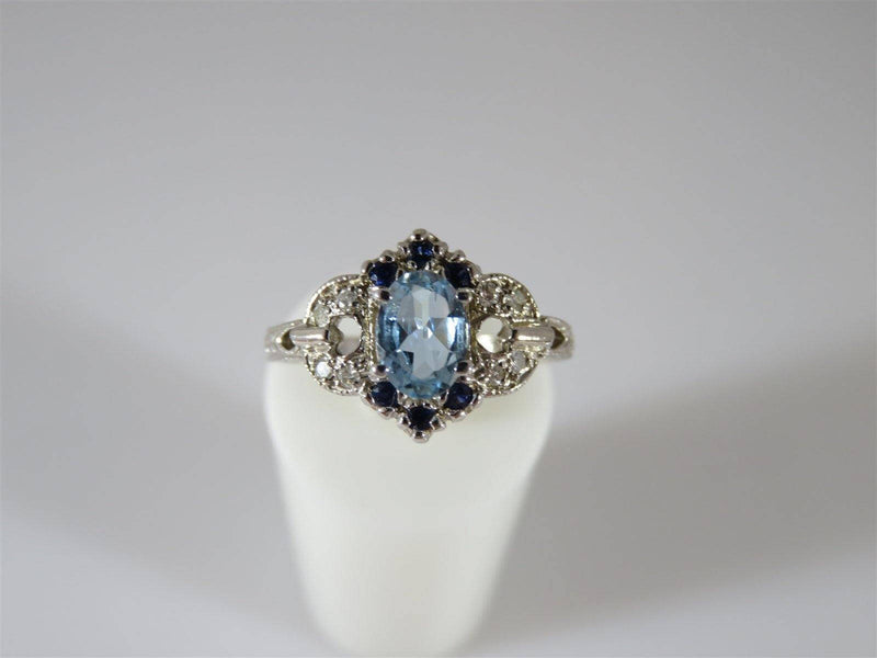 14K White Gold Weinman Brothers Blue Tourmaline Sapphire Diamond Ring Size 7.75 - Just Stuff I Sell