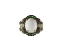Chocolate Diamonds, Green Tourmaline, White Coral 14K Yellow Gold Ring Size 6.75 — Mid Century • 14K, Gold • Diamond, Tourmal