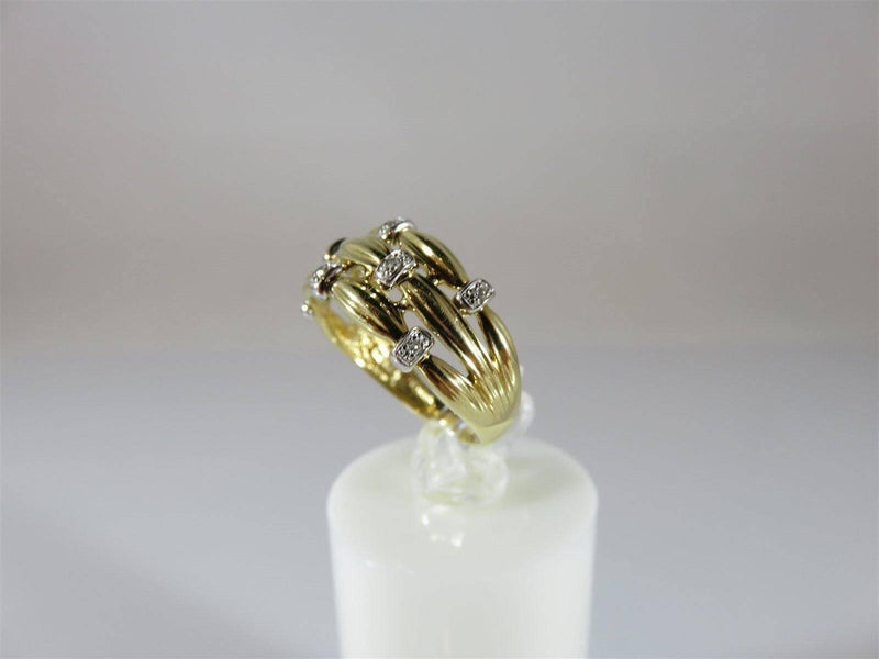 Lovely 8 Diamond 18K Solid Yellow Gold Basket Weave Band Ring Size 7 & 3.9 Grams - Just Stuff I Sell