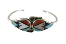 Southwestern Multi Stone Geometric Inlay Sterling Silver Cuff Bracelet 5 1/4" ID - Just Stuff I Sell