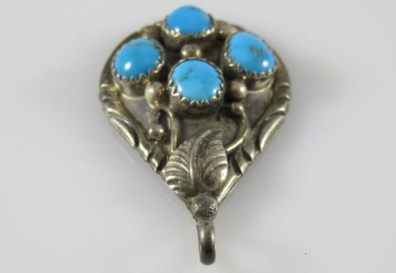 Lovely Southwestern Sterling Turquoise Tear Drop Pendant 1 1/2" High Signed EL - Just Stuff I Sell
