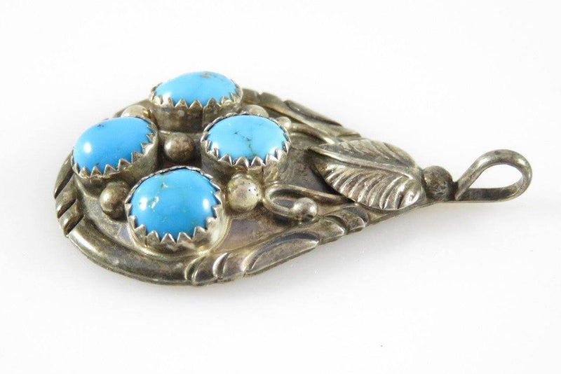 Lovely Southwestern Sterling Turquoise Tear Drop Pendant 1 1/2" High Signed EL - Just Stuff I Sell