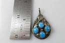 Lovely Southwestern Sterling Turquoise Tear Drop Pendant 1 1/2" High Signed EL - Just Stuff I Sell