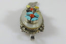 Vintage Sarah Simplicio Zuni Sterling Silver Flower Pendant, MOP Turquoise Coral - Just Stuff I Sell
