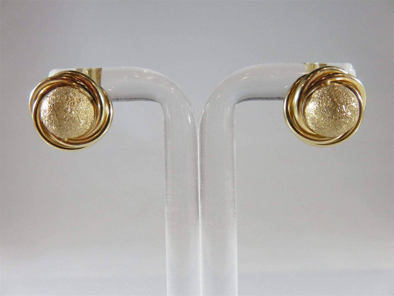 14K Yellow Gold Round Ball & Swirl Accented Etched Polished Gold Stud Earrings - Just Stuff I Sell